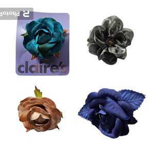Four 2" Flower Hair Clips - Teal, Gray, Navy, & Blush